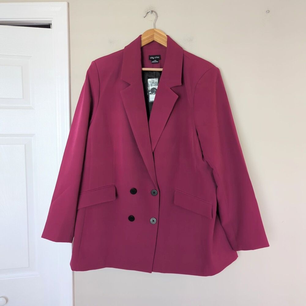 City Chic NWT Alexis Oversized Double Button Blazer Deep Rose Magenta Size 20